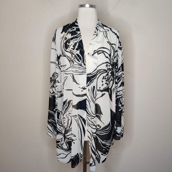 K Woman Floral Shimmer Chiffon Blouse Jacket - Picture 1 of 13